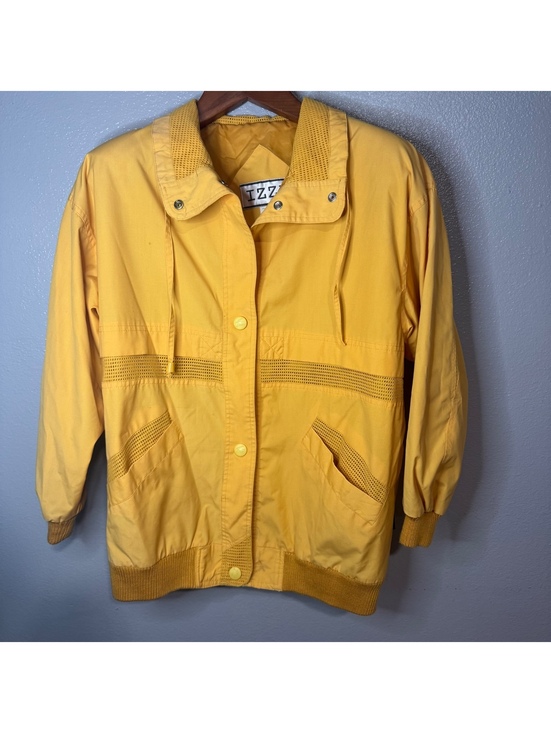 Izzy Jackets & Blazers - Vintage Izzi Yellow Windbreaker Jacket Women’s Medium Mesh Trim Hooded Coat
